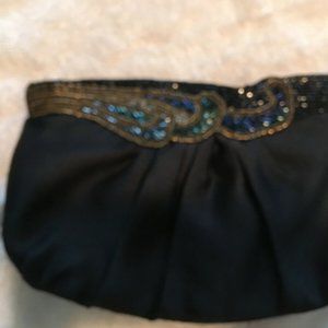 Black Clutch with Jewel Closure and leopard lining